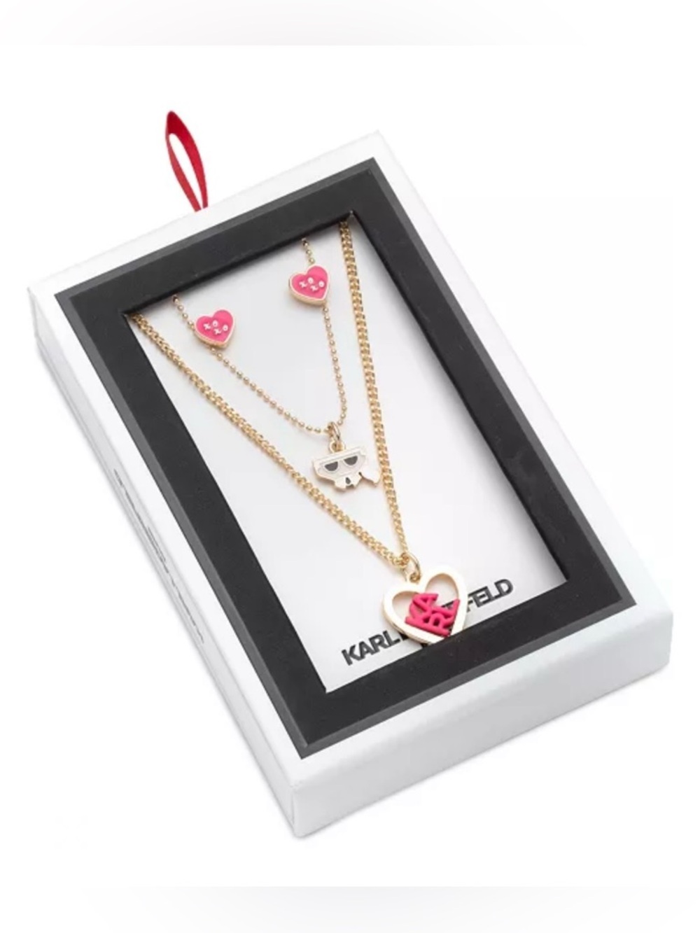 Karl Lagerfeld Paris Gold-Tone Logo Heart Layered Necklace & Stud Earring Set